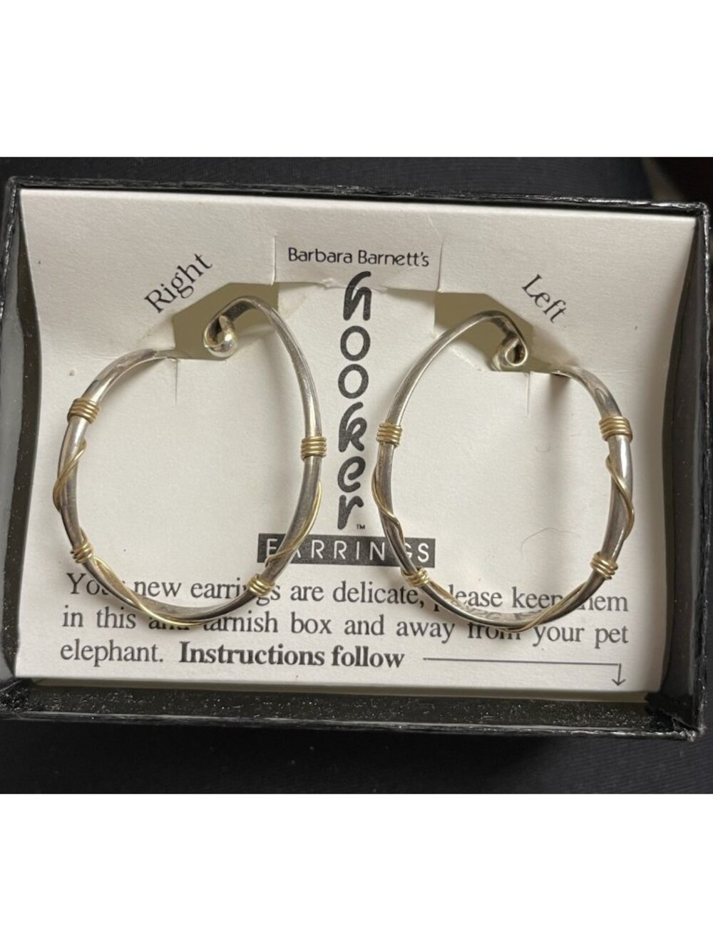 Vintage BARBARA BARNETT Sterling Silver Wire Wrapped Hoop HOOKER Earrings Signed - Picture 1 of 10